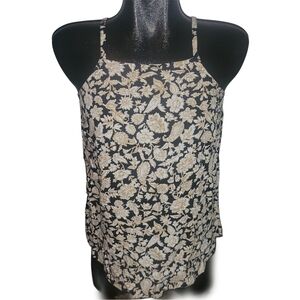 Old Navy Floral Print Black and Cream Tank Top S